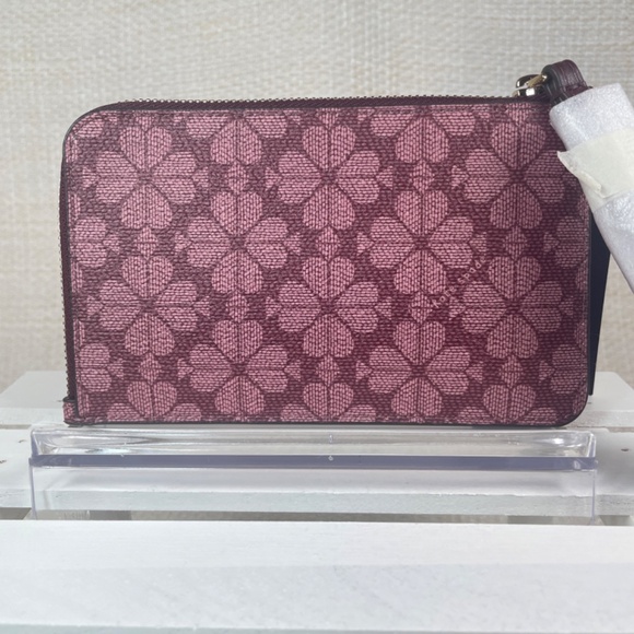 kate spade Small Zip Wristlet in Pink and Plum Coated Canvas NWT - Picture 2 of 7